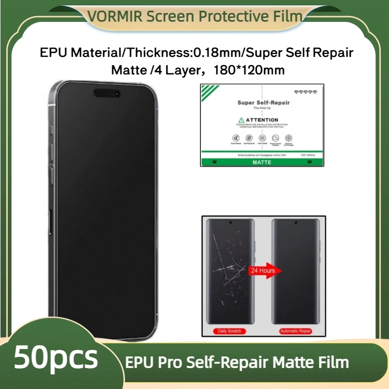

VORMIR 50pcs EPU Matte Auto Self Repair Hydrogel Film Soft Flexible Screen Protectors Curved HD Privacy Micas for Cut Machine