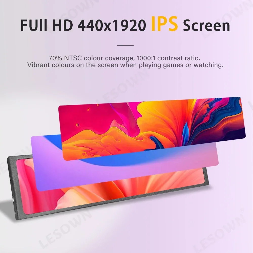 LESOWN 11.3 8.8 7.9 inch Stretched Bar Long Screen Monitor HDMI 440x1920 IPS LCD Portable Strip Display for Aida64 PC Case