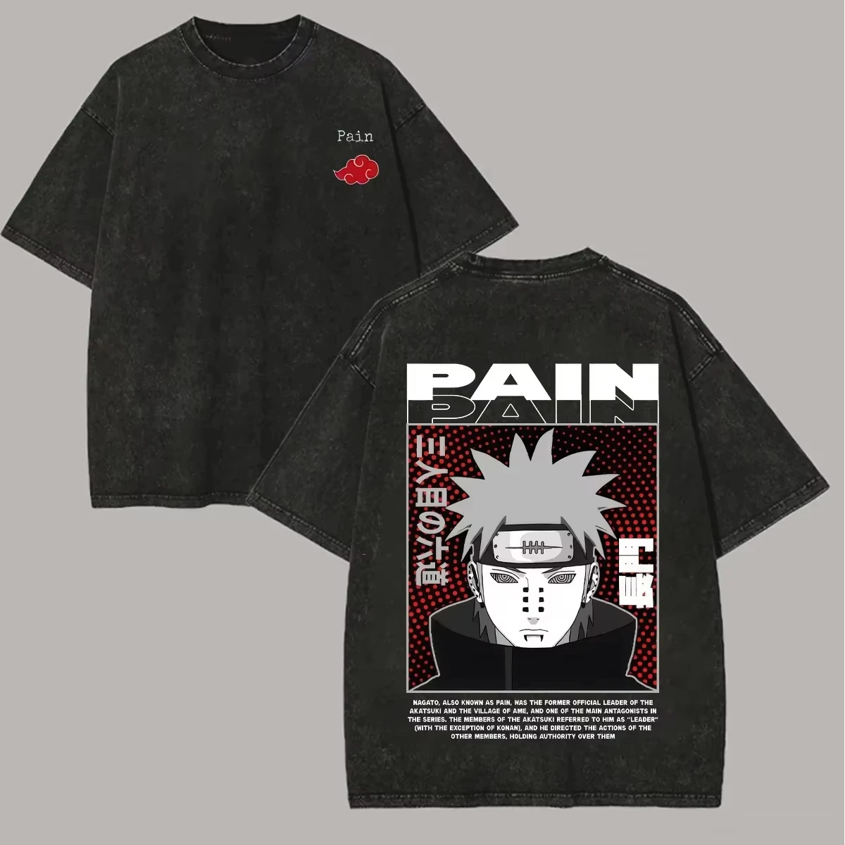 Pain T Shirt Naruto Men Acid Wash Back Print Akatsuki Leader Anime Graphic 100% Cotton Streetwear Rinnegan Vintage Bootleg Tee