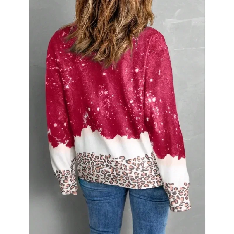 حجم كبير 1XL-5XL جديد المرأة موضة الخريف الشتاء البلوفرات السيدات عادية الجولة الرقبة ملابس منقوشة بكم طويل هوديي القمم