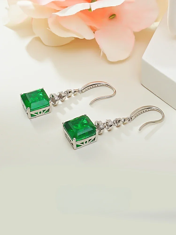 

New Jade Earrings Set in Pure Silver with High Carbon Diamonds, Light Luxury Design, Elegant Wedding Jewelry Wholesale