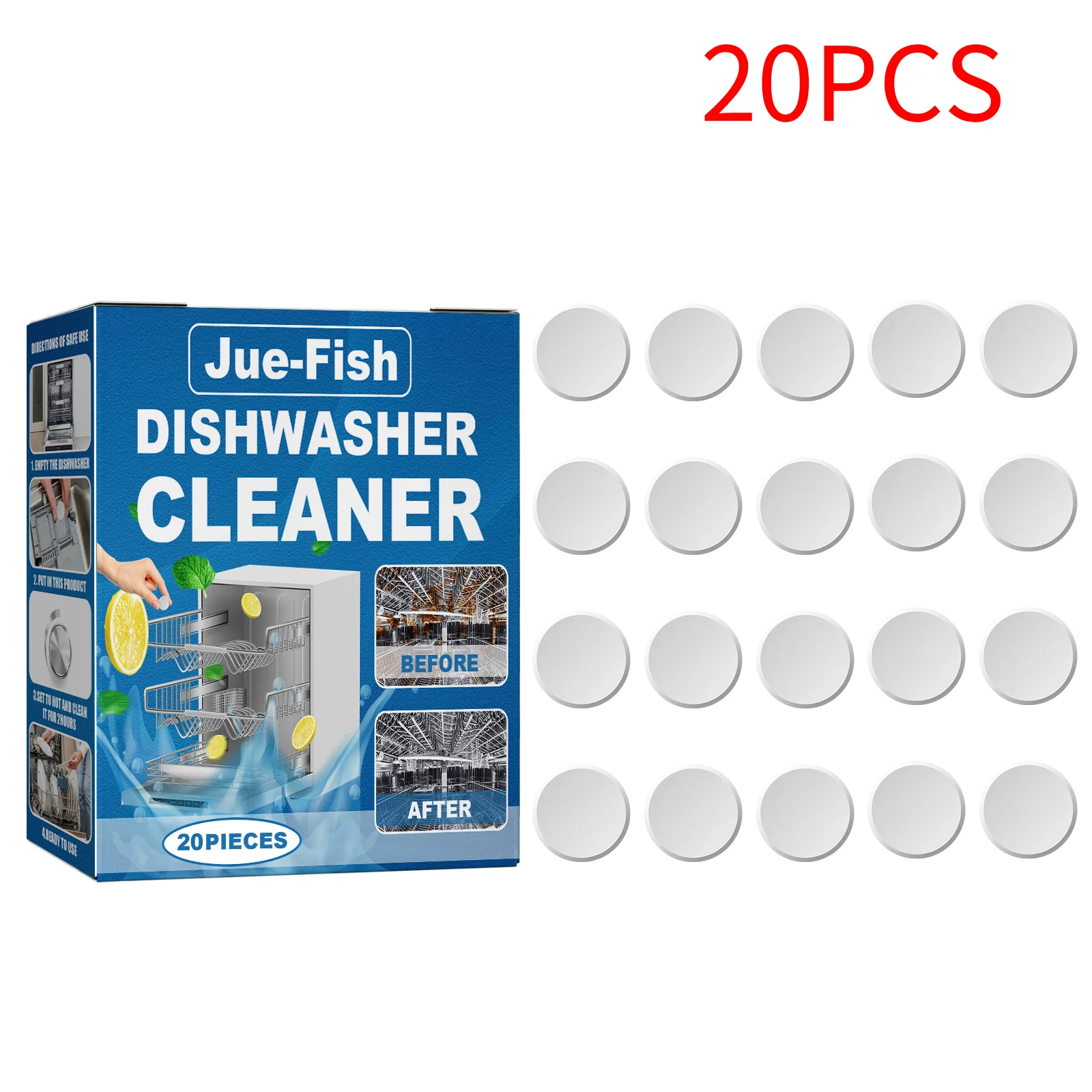 20/40/60PCS Vaatwasserreiniger Tabletten - Diep schoon en ontgeuren voor ingebouwde/desktopvaatwassers - Verwijder vetkalk