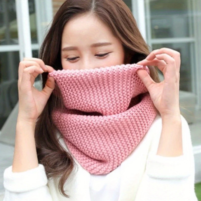 한국산 단색 실로 짠 스카프 따뜻하고 다용도 겨울 여성용 스카프 두꺼운 소매 넥 워머 스카프 커플 머플러