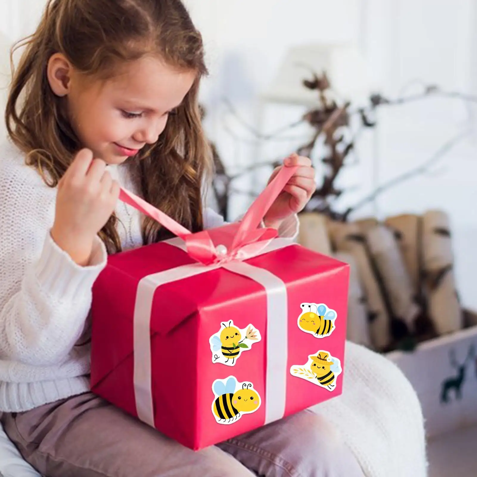 Bee Stickers for Kids Bee Pattern HD Printing Portable Safe Wrapping Box Sticker for Notebook Wrap Present Bag