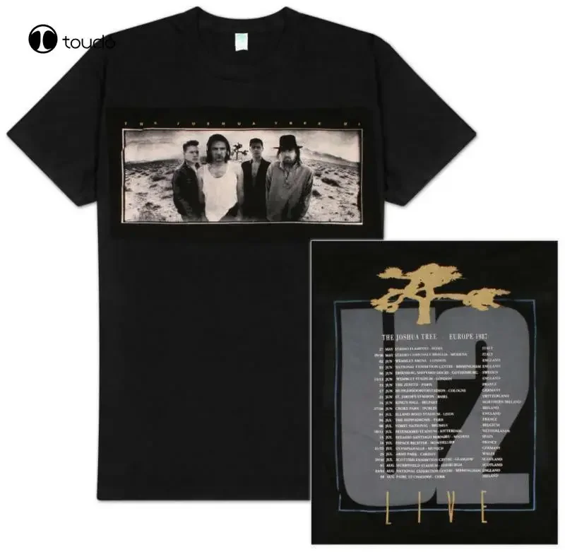 U2 The Joshua Tree 1987 European Tour Official Mens Black T Shirt Us Import Custom Aldult Teen Unisex Digital Printing Tee Shirt