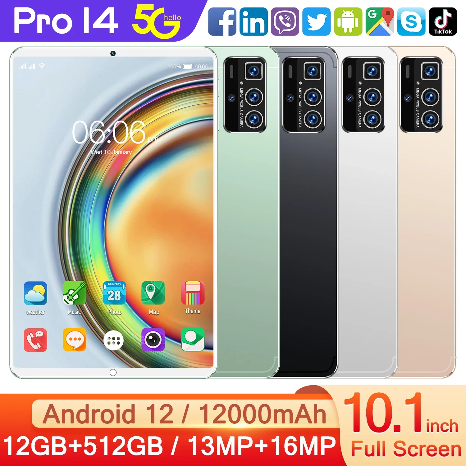 2024 Global Edition 14 Pro and Tab 14 11-inch Tablet Android 13 16GB RAM 1TB ROM 48MP+108MP 4K HD GPS Bluetooth 5.0 5G Tablet PC