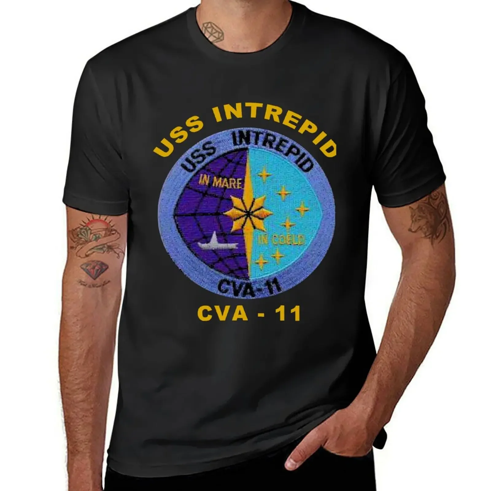 USS Intrepid (CV/CVA/CVS-11) Crest for Dark Backgrounds T-Shirt boys animal print oversizeds workout shirts for men