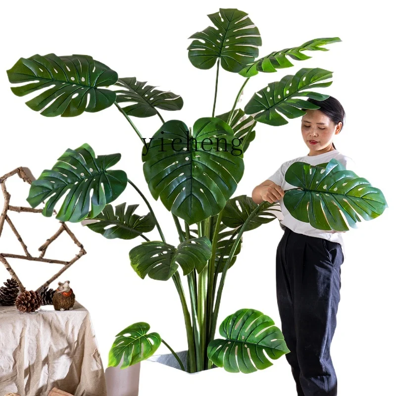 

ZK Monstera Deliciosa Artificial Plant Landscaping Indoor New Bionic Green Plant Fake Trees Potted Living Room Decoration