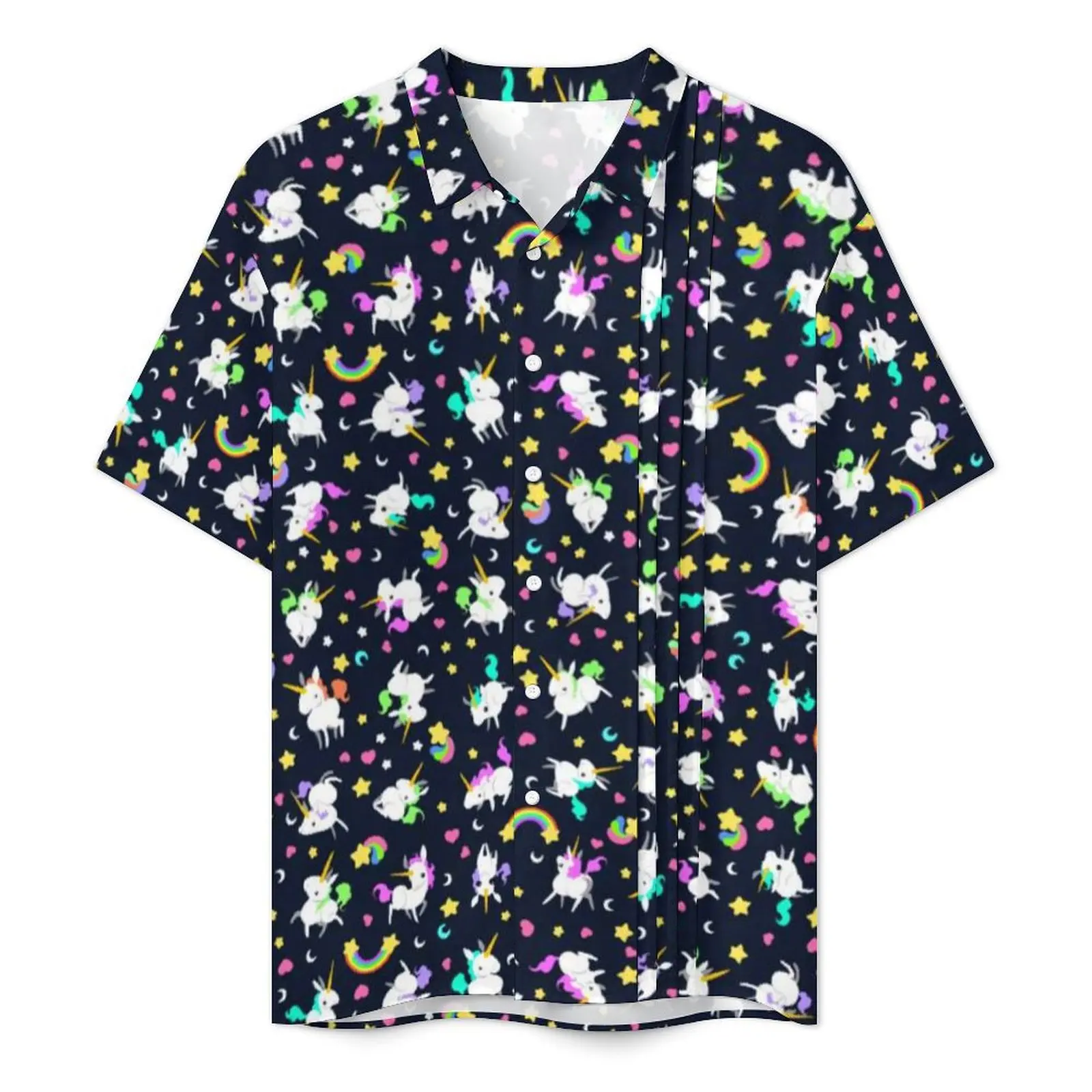 Tiny Unicorn Beach Shirt Kawaii Rainbows Print Hawaii Casual Shirts Mens Loose Blouses Short-Sleeve Streetwear Custom DIY Top