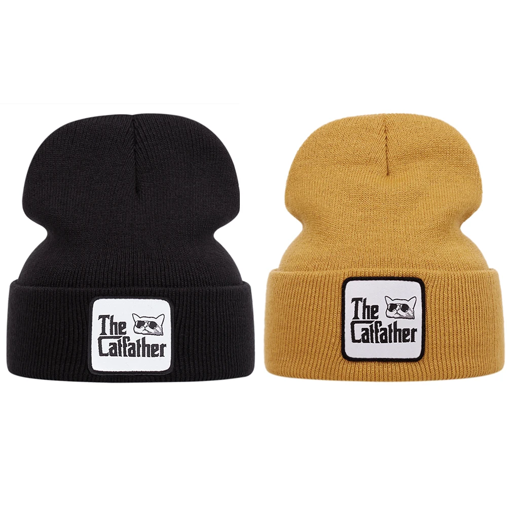 the cat father knitted beanie Winter women men outdoor warm hat