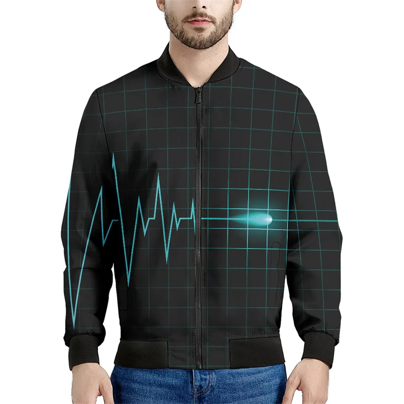 Heartbeat Graphic 3D jacket Autumn Hoodies Men/Women Casual Baseball Uniform Street Long Sleeve Sweatshirt 2024 Bomber Jackets