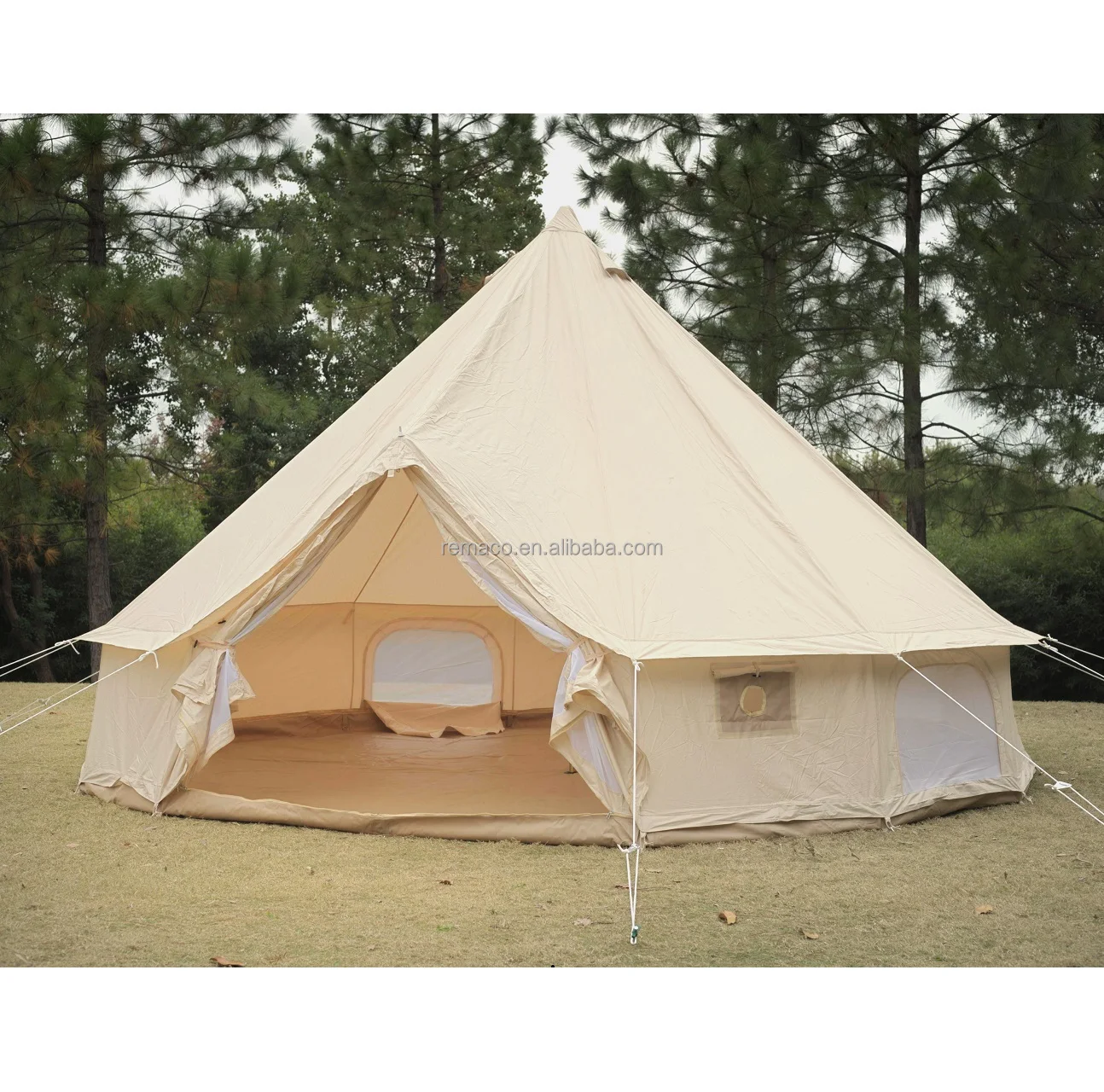 Remaco New Design 3M/4M/5M/6M Outdoor Camping Luxury Yurt Glamping 4 Season 5-12 Persons Family Canvas Cotton Large Bell Tent