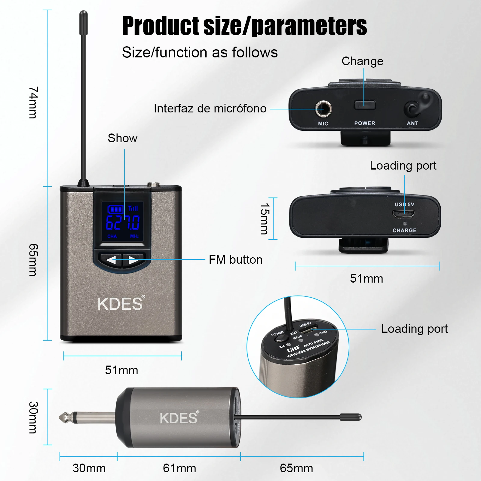 KDES Sistema con micrófono inalámbrico dual Auriculares con micrófono/Micrófono de pie/Micrófono de solapa Lavalier con transmisor y receptor de petaca recargable