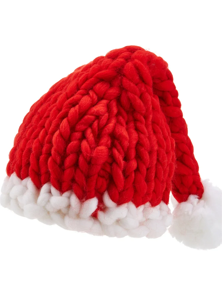 CHRONSTYLE Red Santa Claus Hat Adults Knitted Christmas Caps for Christmas Party Santa Cosplay Costume Patchwork Wimter Warm Hat