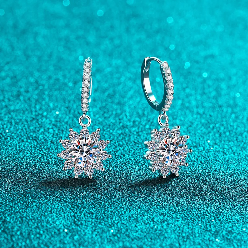 2ct Moissanite Drop Earrings for Women Sunflower D Color 925 Sterling Silver Earrings Wedding Jewelry