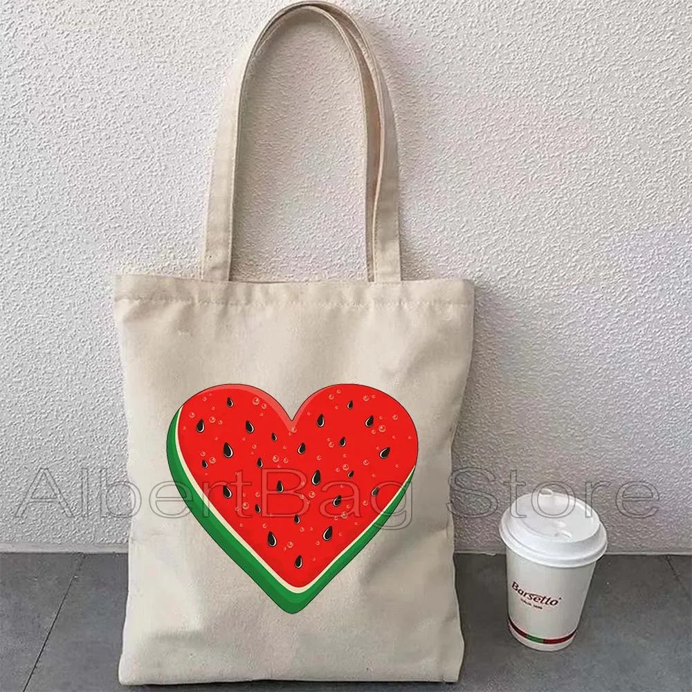 Floral Cute Watermelon Art Gifts Love Peace Embroidery Tatreez Colorful Olive Funny Arabic Words Canvas Tote Bag Shopper Handbag