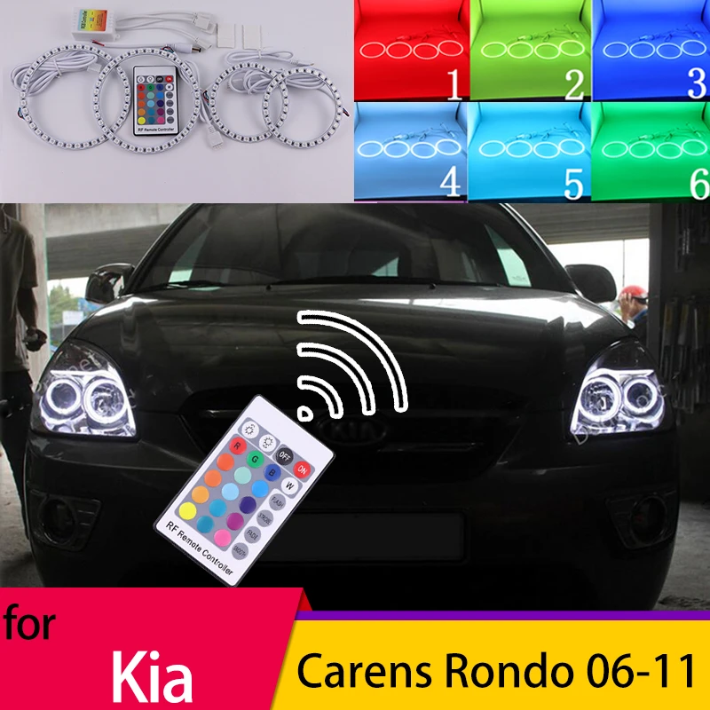 

RGB multi-color Remote Control Halo Ring Angel Eyes LED Headlight Light Rings for Kia Carens Rondo 2006-2011 Car Accessories DIY