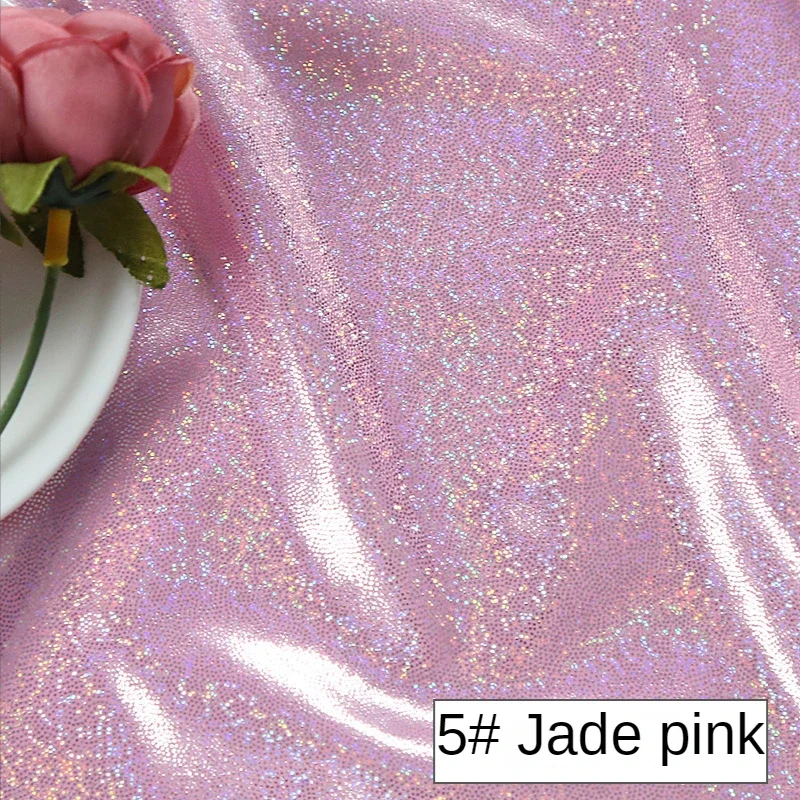 Laser Reflective Fabric By The Meter for Clothes Dresses Diy Sewing Bronzing Glitter Colorful Decorative Stage Cloth Glossy Pink