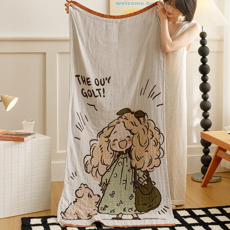 Four layer cotton gauze bathroom bath towel Fashion Cartoon sofa towel leisure travel blanket 80x160cm