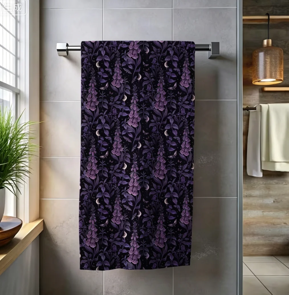 WITCH GARDEN Bath Towel Poisonous Plants Moon & Moth Swimming Towel Witchcore Beach Towel Dark Moody Bath Towel Bathroom Decor