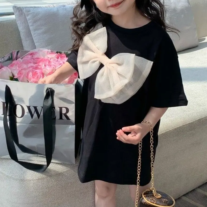 Fashion Baby Girl Princess Cotton Big Bow T-shirt Infant Toddler Child Short Sleeve Tees Casual Top Summer Baby Clothes 18M-10Y