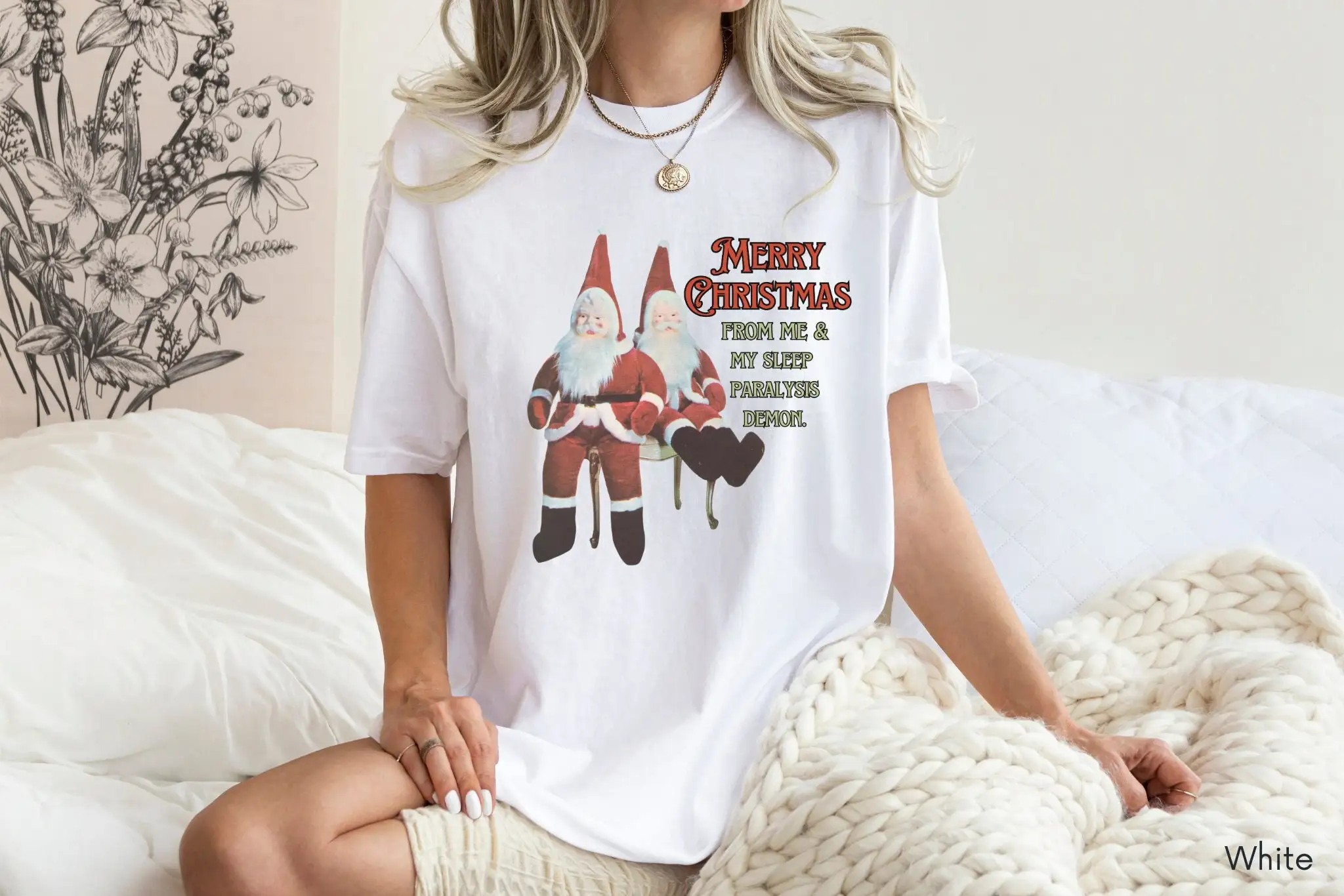 Comfort Colors Funny Merry Christmas T Shirt Sarcastic Ugly Santa Vintage Sleep Paralysis