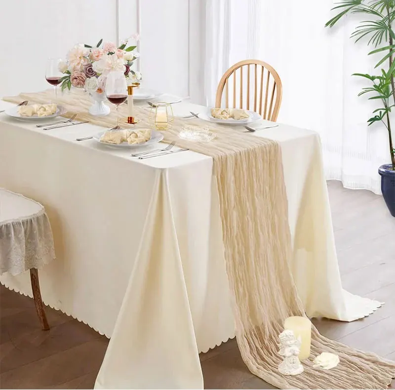 90x400cm Halbtransparenter Tischläufer aus Gaze für Vintage-Hochzeiten, Weihnachtsbankette, Partys, Bögen und Kuchendekoration – Detail 1