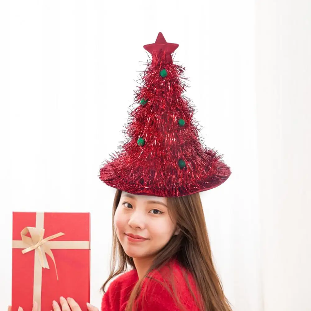 Five-pointed Star Santa Hat Festive Christmas Tree Santa Hat with Star Sequins Decor for New Year Party Stage Performance