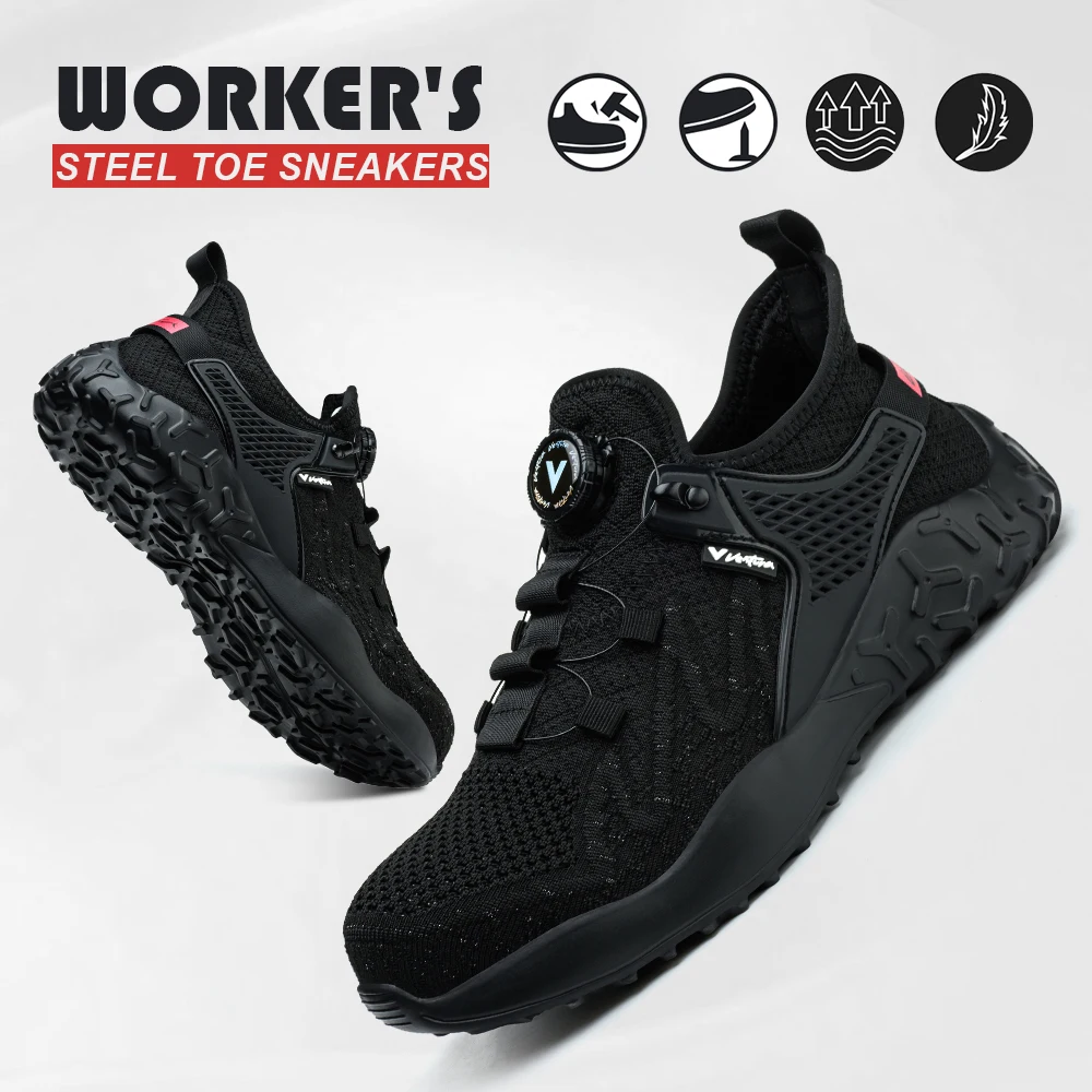 

New men's breathable comfortable safety work shoes rotary button non-slip wear-resistant anti-smash anti-puncture work shoes