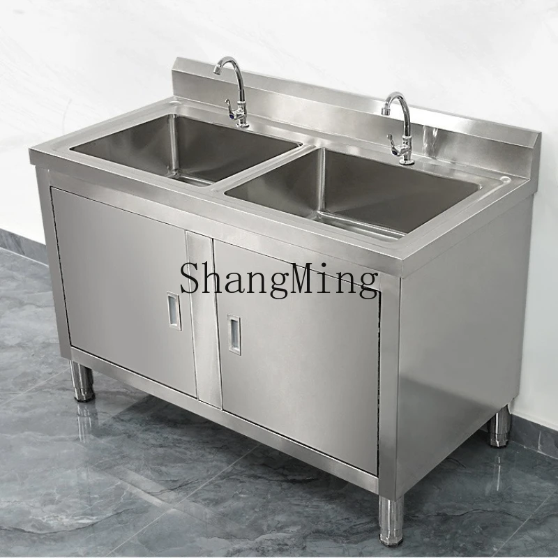 SM Stainless Steel Pool Cabinet Kitchen Restaurant Wash Pool Sink Flat Integrated Cabinet Cabinet Household Commercial