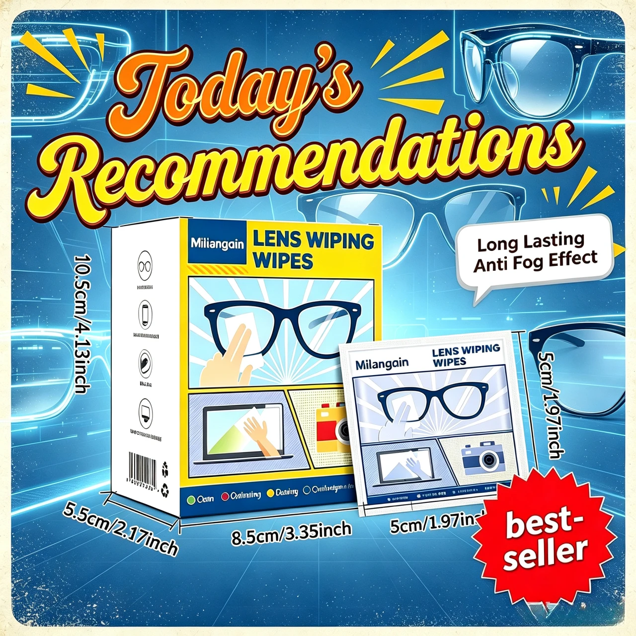 The Glasses Defogging Wet Wipes Quickly Dissolve Water Vapor, Effectively Block Fog For a Long Time and Leave No Marks WhenWiped