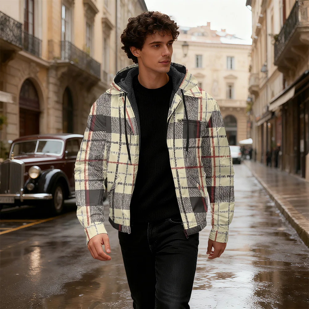 

Абстрактная полосатая клетчатая хлопковая куртка с капюшоном на молнии, цветная геометрия, мужская толстовка на молнии, уличная одежда, повседневная толстовка на молнии