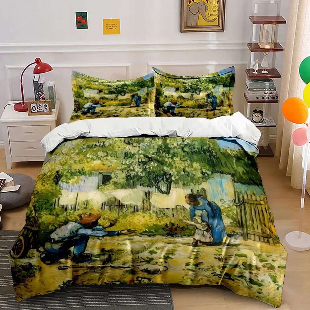 Family's tender moment in garden Bedding Set for Kids Luxury Gift 3pcs Digital Print Comforter Set Soft Comfortable Breathable