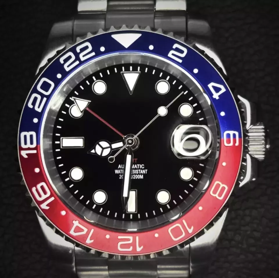 40mm Red Blue Pepsi Business Diver NH34 GMT Watch 100m Waterproof Sapphire Crystal NH34A Automatic Watches For Men reloj hombre