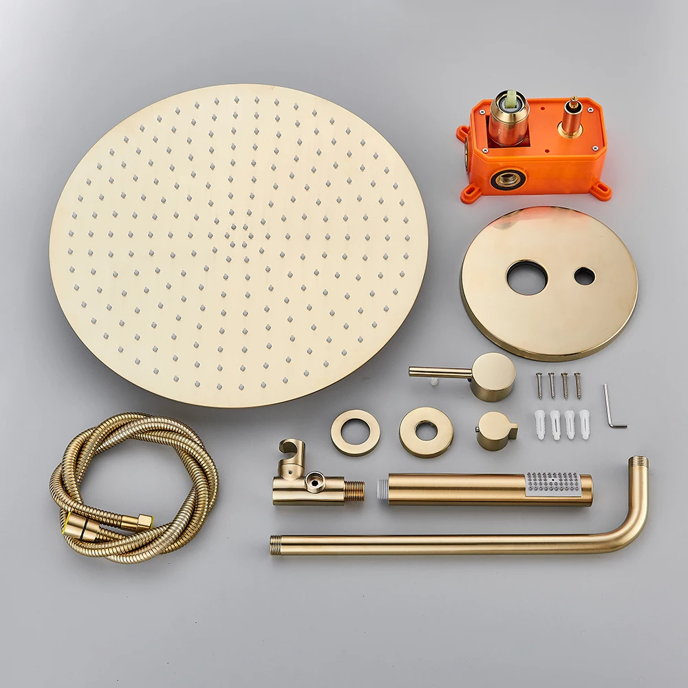 نحى الذهب دش صنبور جزءا لا يتجزأ من في طريقتين دش خلاطات الحائط الأمطار الحمام دش الحنفية الفولاذ المقاوم للصدأ رئيس