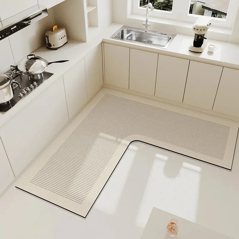 Light Luxury Simple Decorate Kitchen Carpet L-shaped Soft Mat Non-slip Oil-proof Waterproof PVC Easy To Clean Rug Ковер Tapis 러그