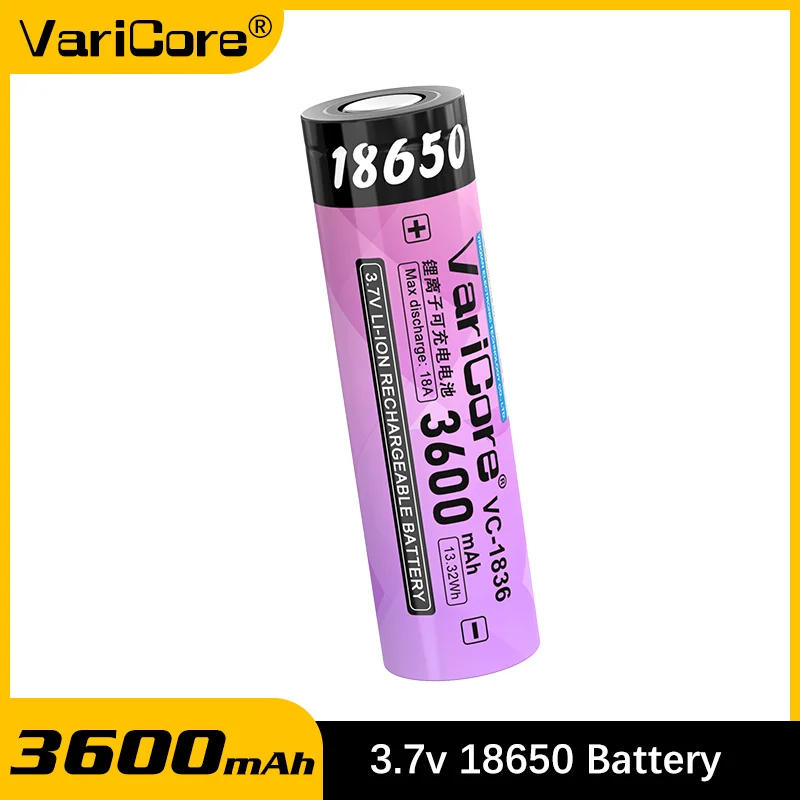 

VariCore VC-1836 18650 3.7V 3600mAh high discharge 18A rechargeable lithium-ion battery suitable for flashlights and power tools