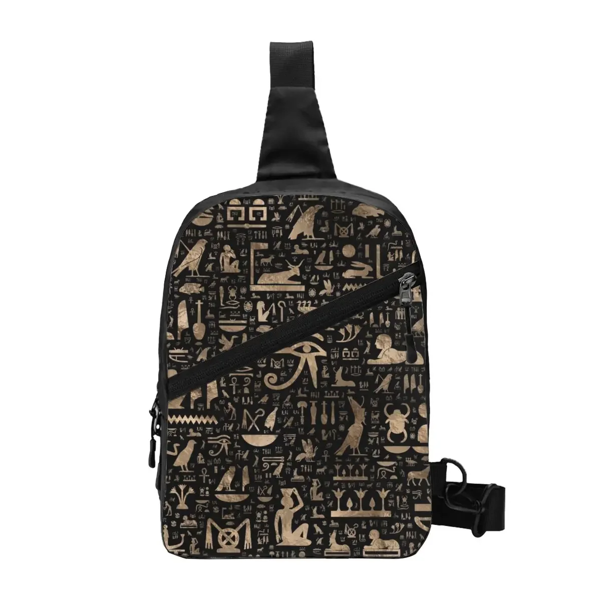 Casual Oude Egyptische Hiërogliefen Crossbody Sling Rugzak Mannen Egypte Symbool Schouder Borst Tassen Voor Reizen Fietsen