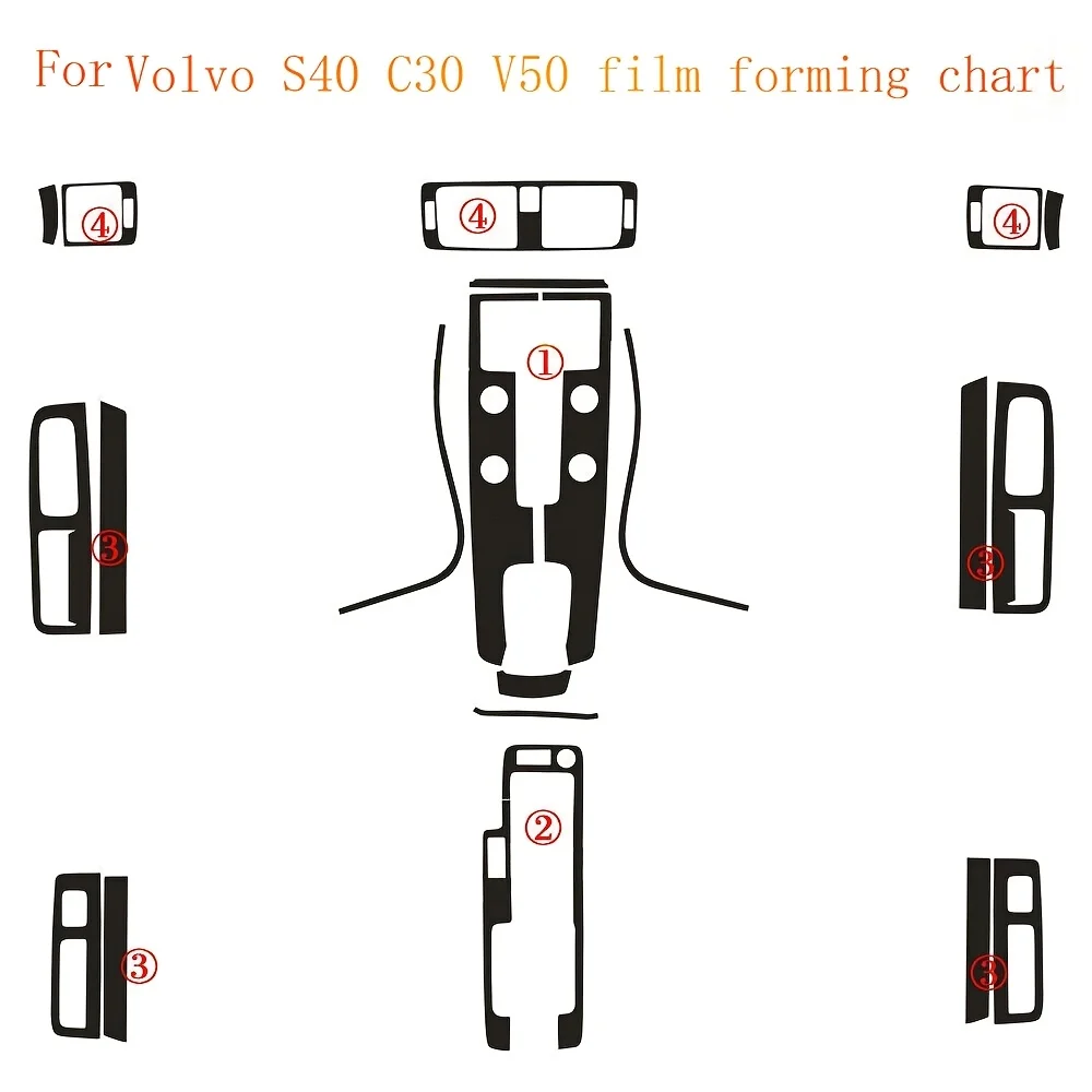 For Volvo S40 C30 V50 Interior Central Control Panel Door Handle 3D 5D Carbon Fiber Stickers Decals Car Styling Accessorie