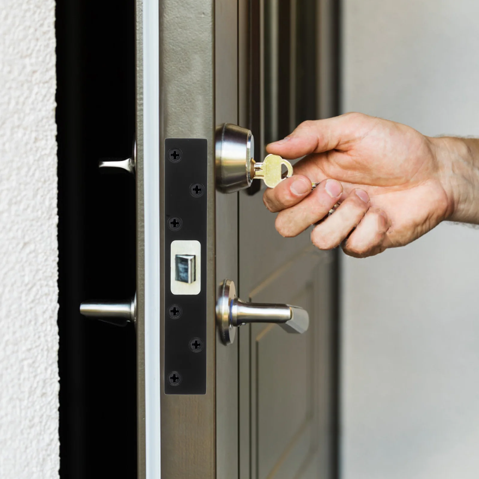 

Door Strike Plate Stainless Steel Security Latch Reinforcement Plate Exterior Door Deadbolt Heavy Duty Residential 6 Screws