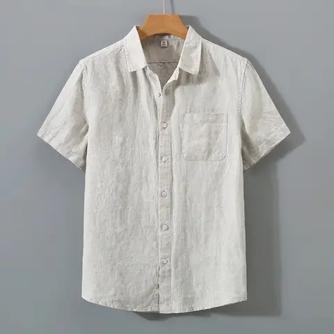 Solid Turn Down Collar Men Shirts Short Sleeve Cardigan Shirts Single Breasted Casual Shirt Loose Spliced Buttons Summer