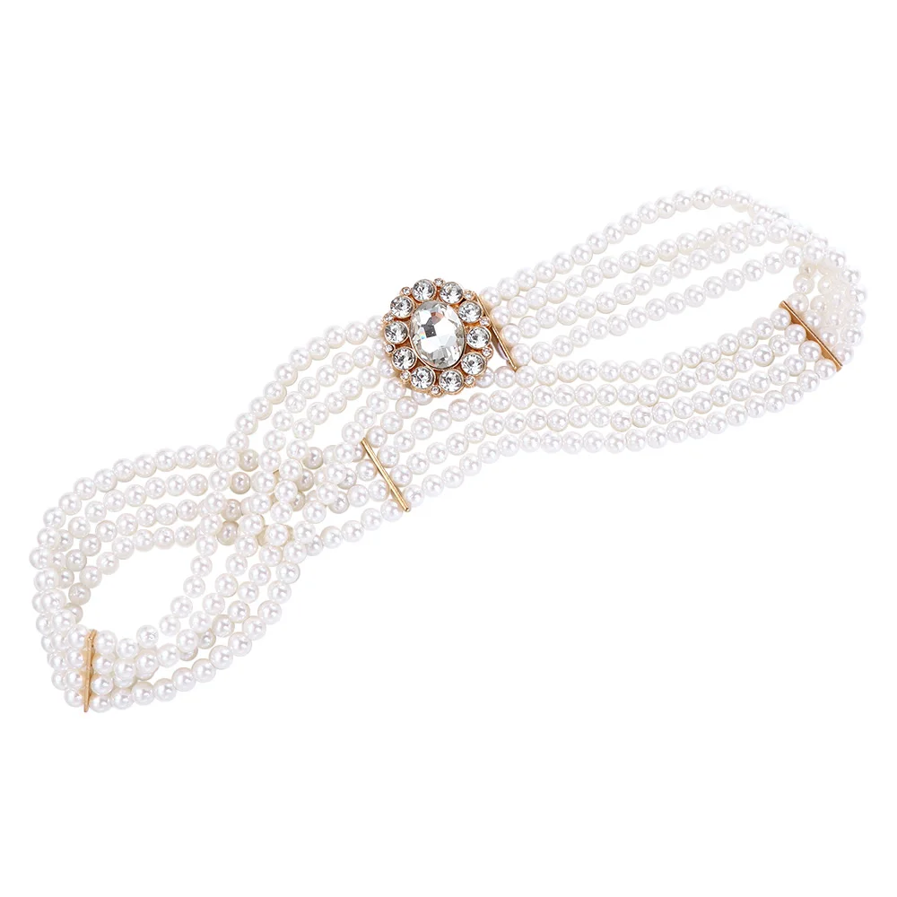 

Adjustable Long For Girls Metal Buckle Elastic Flower Korean Belt Faux Pearl Women Waistband Dress Decoration