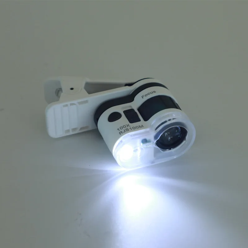 Portable 100X Handheld Microscope With Phone Clip LED Light UV Purple Lamp HD High Magnification Magnifier