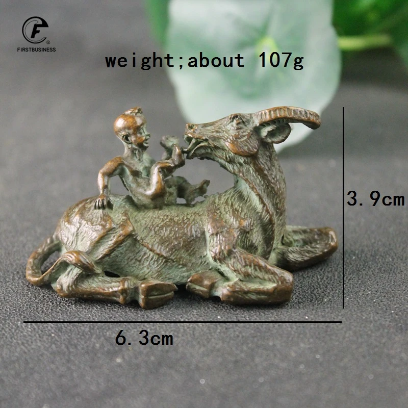 Antique Copper Little Children Riding Bull Small Statue Lucky Home Decorations Crafts Vintage Animal Figurines Desktop Ornaments