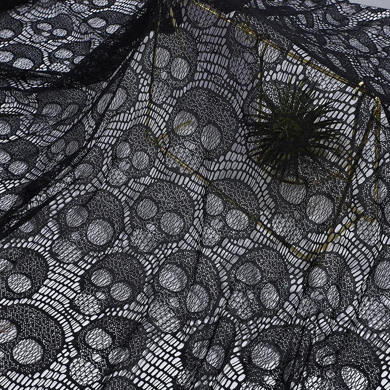 Elastyczna koronka siateczkowa tkanina Halloween czaszka wycięta koronka tkanina wielkanocna kostium peleryna siateczka materiał Performance DIY