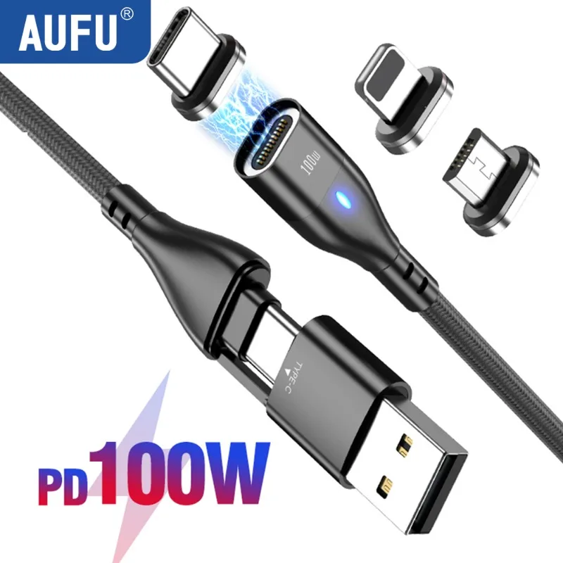 AUFU 100W Magnetic USB C Cable for iPhone 14 13 Realme Samsung Fast Charging Type C to Type Magnet Charger Wire Cord for Macbook