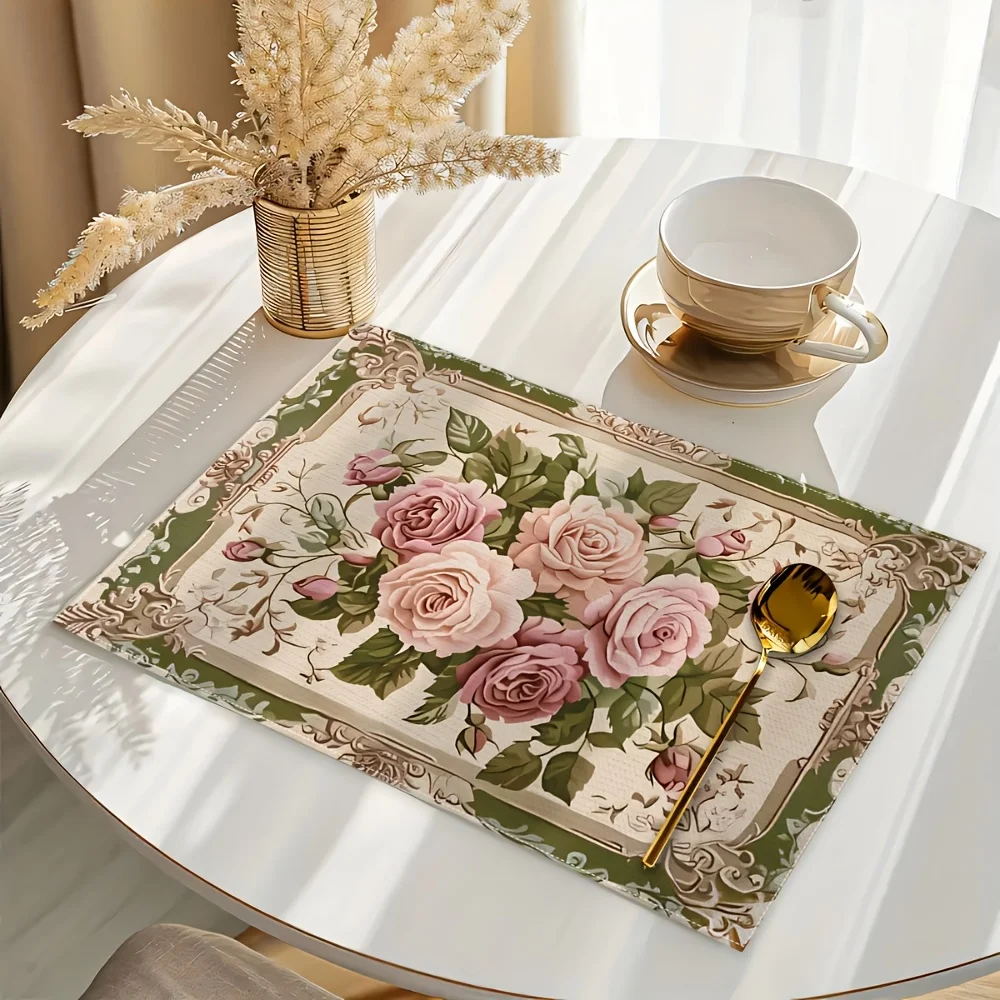 Luxury French Rococo Botanical Floral Placemats Suitable & Dining Table Decor Elegant 30x40cm