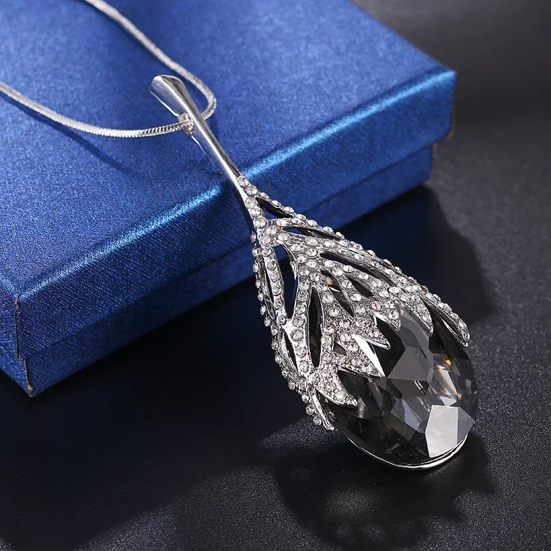 Big Crystal Water Drop Pendant Long Necklace for Women 2026 Vintage Jewelry Elegant Statement Jewelry Kolye