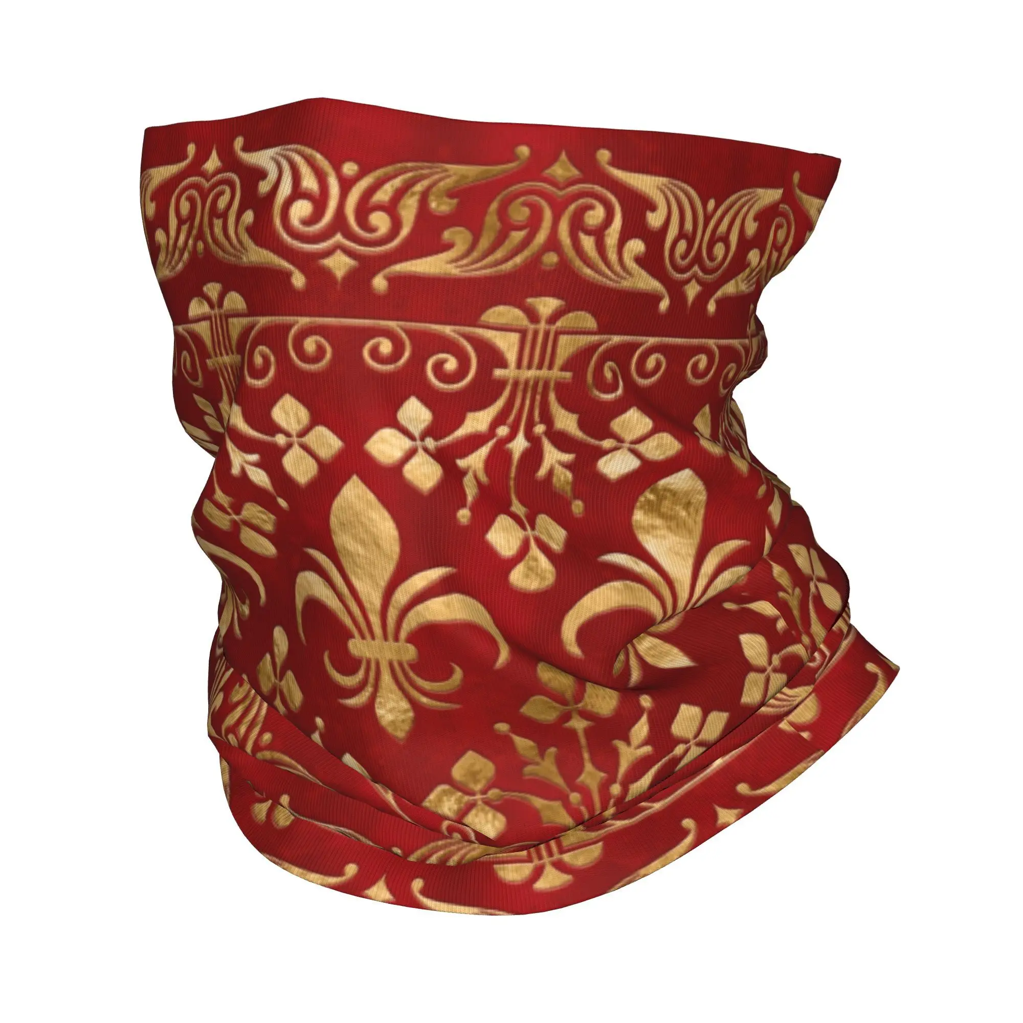 Custom Retro Fleur De Lis Ornament Luxury Red Winter Headband Neck Warmer Scarf Royalty Lily Flower Petals Face Bandana Gaiter