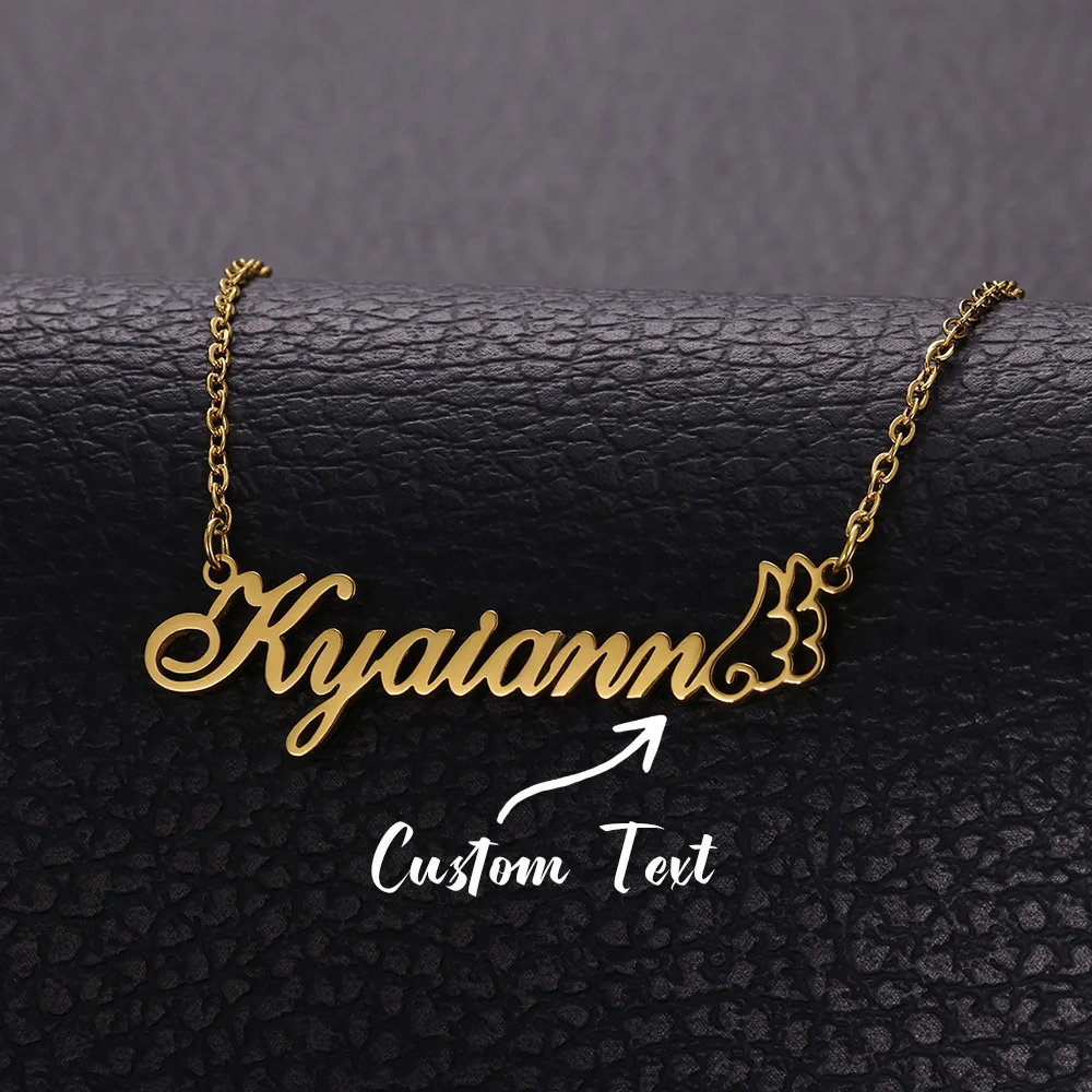 Collier d'anniversaire avec nom personnalisé pour femmes, pendentif en acier inoxydable avec ailes d'ange, bijoux personnalisés, cadeau 2026